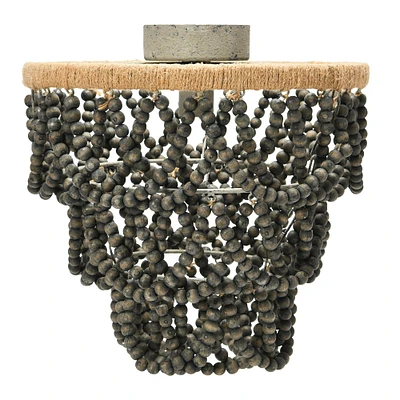 Dark Gray Wood Bead & Metal Semi-Flush Light