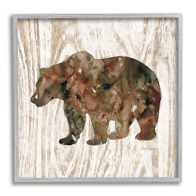 Stupell Industries Forest Bear Watercolor Silhouette Rustic Grain Pattern Framed Wall Art