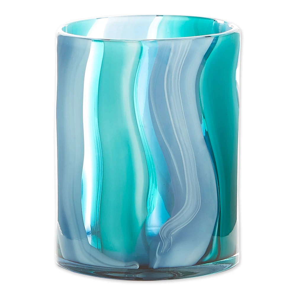 6.5" Small Blue Cylinder Glass Vase