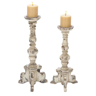 White Wood Vintage Candle Holder Set