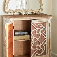 31" Light Brown & Cream Wood Farmhouse Cabinet