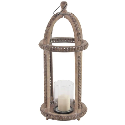 29" Brown Recycled Wood Natural Candle Holder Lantern