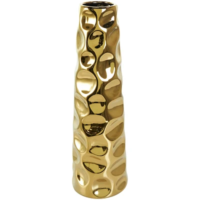 19" Gold Ceramic Concaved Circles Geometric Vase