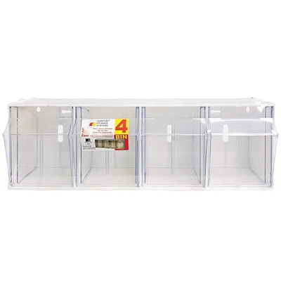 Quantum Storage Systems® 8.125" x 23.625" 4 Compartment Storage Box with Clear Tip Out Bins