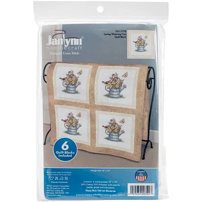 Janlynn® Spring Watering Cans Stamped Cross Stitch Quilt Blocks Kit