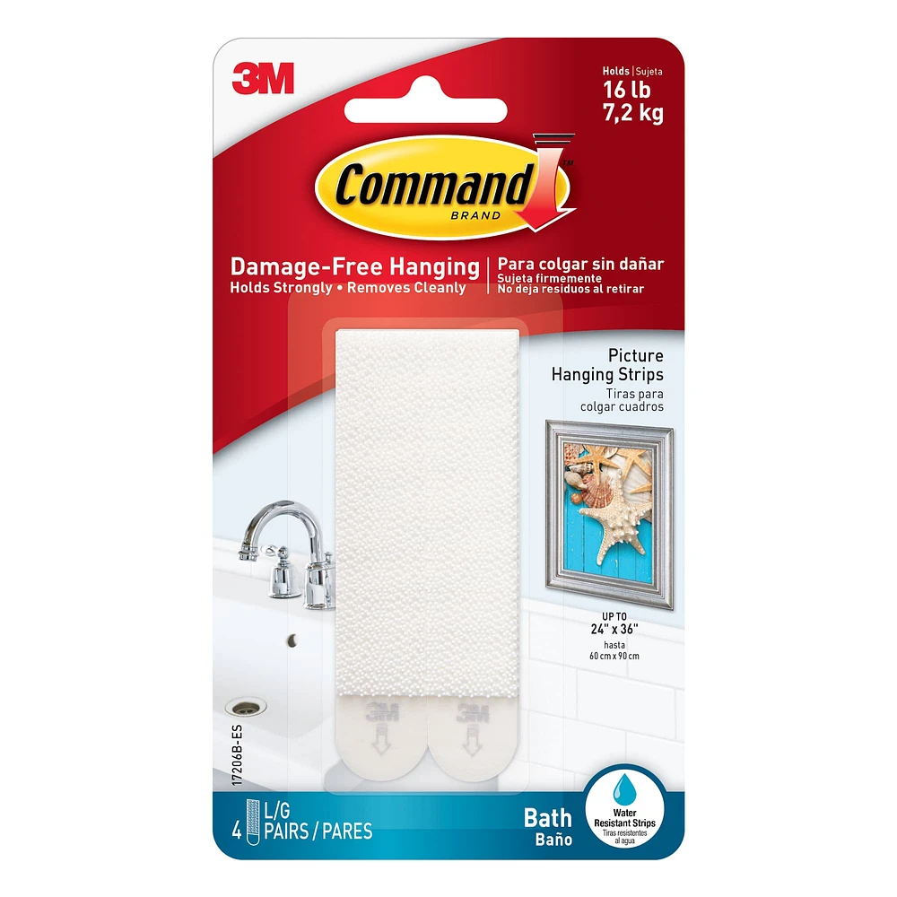 Command™ White Large Bath Picture Hanging Strips