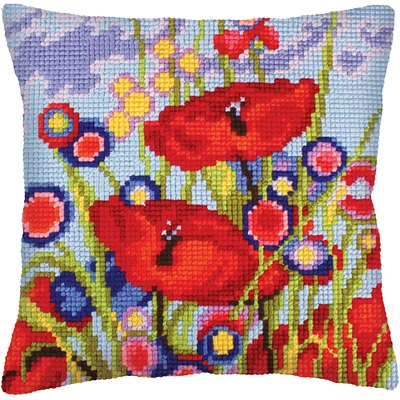 Collection D'Art® Stamped Needlepoint Red Poppies Cushion Kit