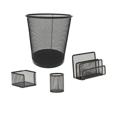 Mind Reader 4 Piece Black Desk Organizer Set with Metal Mesh Trash Can