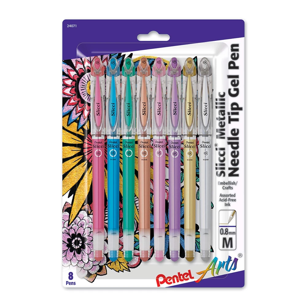 Pentel® Slicci® Needle Tip Metallic Gel Pen 8 Set