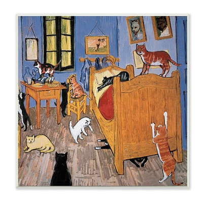 Stupell Industries Cats in The Bedroom Classic Painting Parody, 12" x 12"