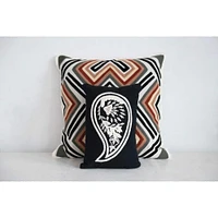 Cotton Embroidered Pillow With Pattern & Fringe