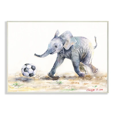 Stupell Industries Elephant Baby Playing Soccer Adorable Jungle Animal Wall Plaque