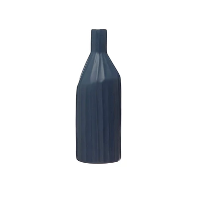 11" Navy Ceramic Bottle Vase