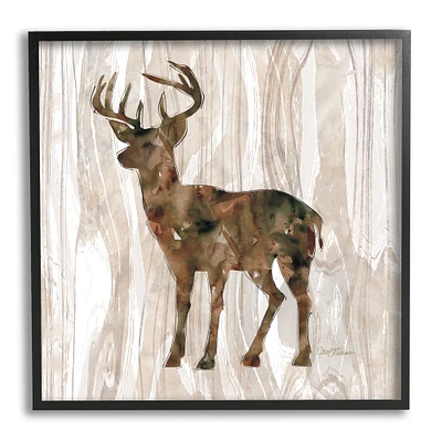 Stupell Industries Wilderness Buck Watercolor Silhouette Rustic Grain Pattern Framed Wall Art