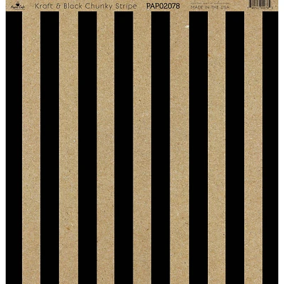 Paper Café Kraft & Black Chunky Stripe 12" x 12" Cardstock, 15 Sheets