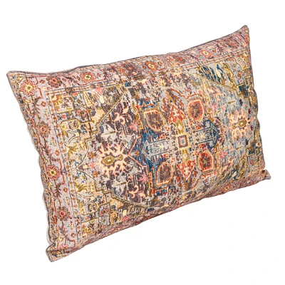 Multicolor Cotton Printed Lumbar Pillow with Chambray Back