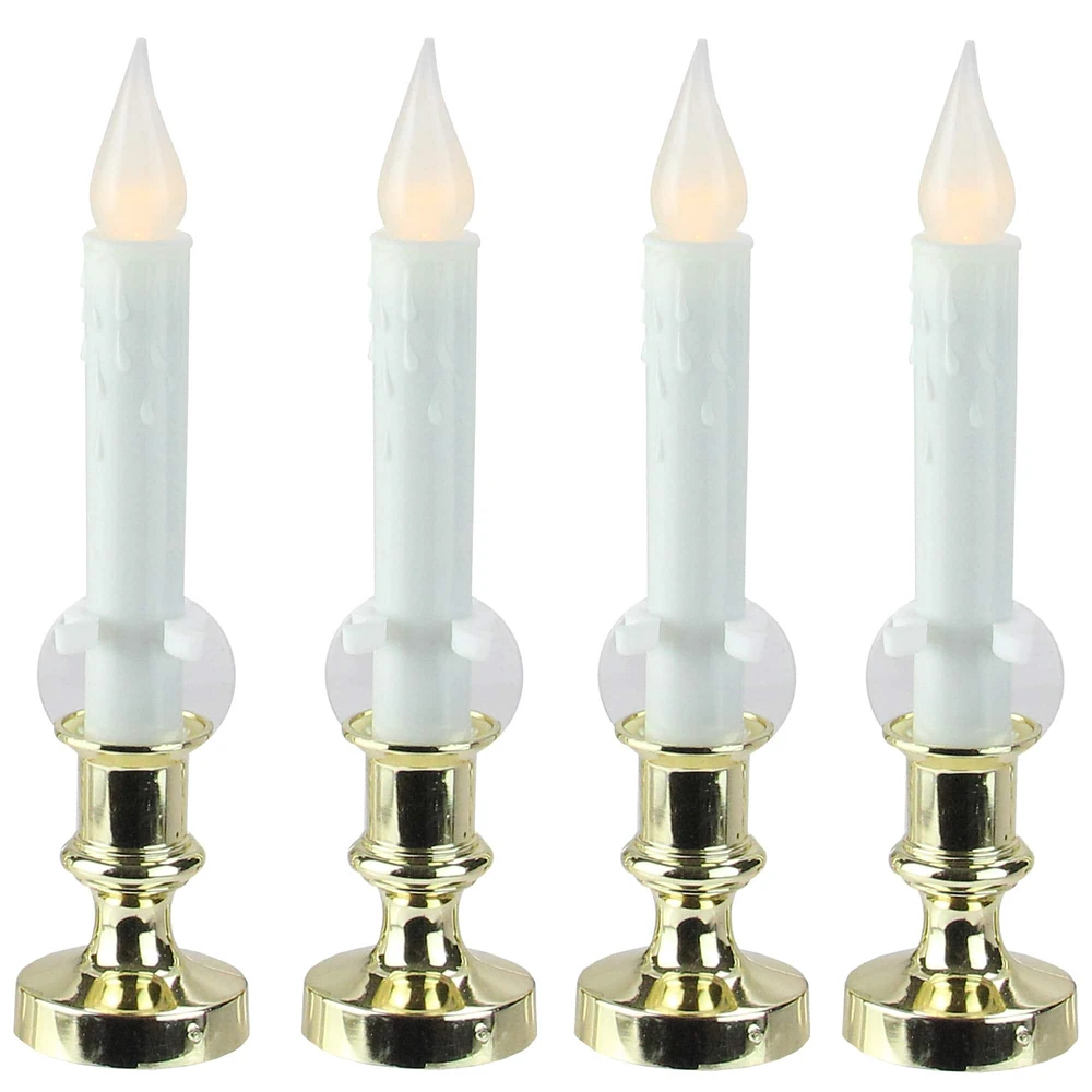 White & Gold LED C5 Flickering Window Christmas Candle Lamp With Timer