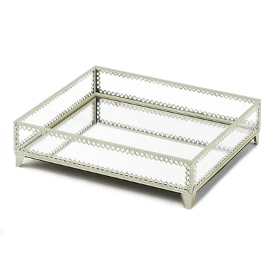 12" Silver Trim Glass Tray