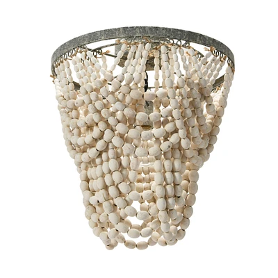 16" Tiered Draped Wood Bead & Metal Semi-Flush Light