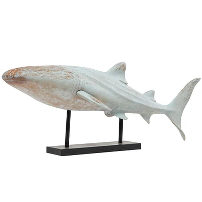 38.5" Distressed Polystone Coastal Whale Shark Décor
