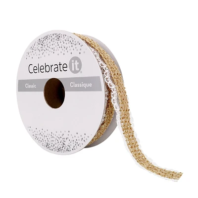 12 Pack: 3/4" x 5yd. Faux Burlap with Lace Edging Ribbon by Celebrate It® Classic