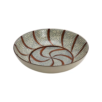 13.5" Multicolor Pattern Hand Painted Stoneware Serving Bowl