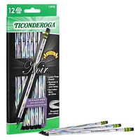 Ticonderoga® Noir #2 Soft Pre-Sharpened Holographic Foil on Black Wood Pencils, 3 Packs of 12