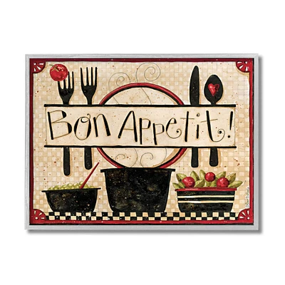 Stupell Industries Bon Appetit Vintage Kitchen Cooking Charm Gray Framed Wall Art
