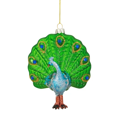 Green & Blue Peacock Glass Ornament