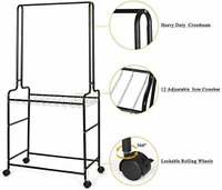 NEX™ Black 2-Tier Heavy Duty Rolling Metal Garment Rack