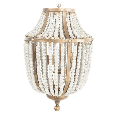 27" Metal Chandelier With White Wooden Beads