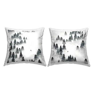 Stupell Industries Snowy Ski Slopes Mountain Pine Trees 2 Pillow Set, 18" x 18"