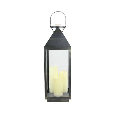 24" Gold Brushed Black Candle Lantern with 3 Flameless LED Candles