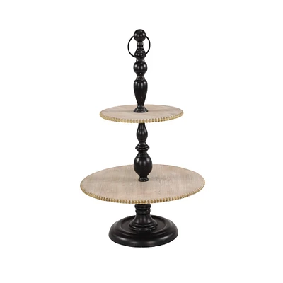 Black Wood & Iron Rustic 2 Tier Tray Stand