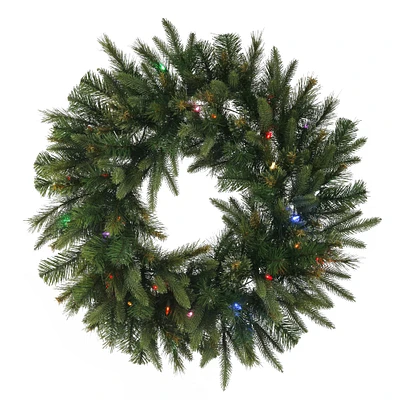 30" Pre-Lit Cashmere Christmas Wreath, Multicolor LED Lights