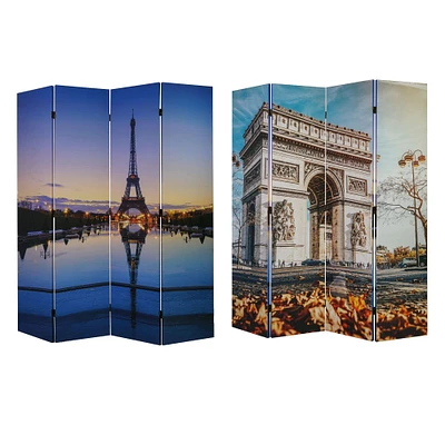 American Art Decor™ 6ft. Double-Sided 4-Panel Paris Eiffel Tower and Arc de Triomphe Portable Canvas Room Divider