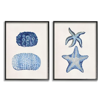 Stupell Industries Minimal Nautical Sea Creatures Blue White Painting in Frame Wall Art