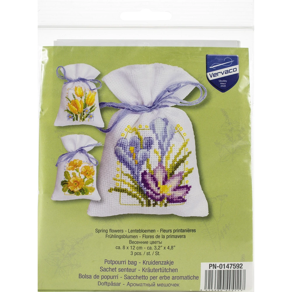 Vervaco Spring Flowers Counted Cross Stitch Sachet Bags Kit