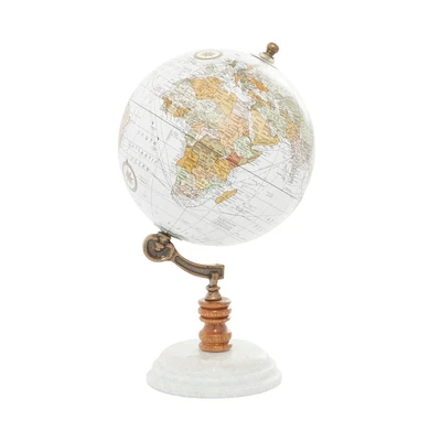 11" White Marble & Metal Contemporary Globe