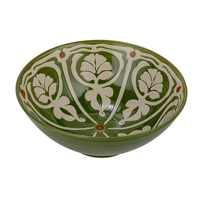 Hello Honey® 10.5" Green & Brown Hand-Painted Pattern Stoneware Serving Bowl