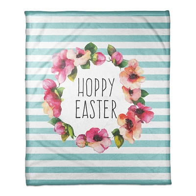 Hoppy Easter Floral & Stripes Throw Blanket