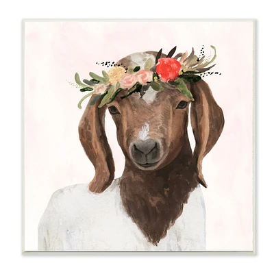 Stupell Industries Springtime Flower Crown Long Ear Baby Goat Wall Plaque
