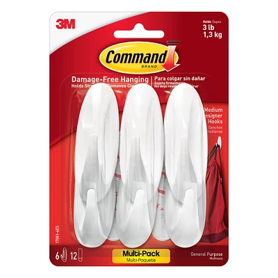 Command™ White Medium Designer Hooks Multi-Pack