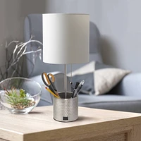 Simple Designs 18.5" Hammered Metal Container Base Table Lamp with USB Charging Port