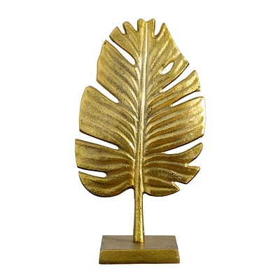 15.5" Golden Leaf Sculpture Decorative Accent