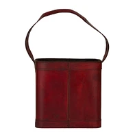 9" Red Leather 4-Bottle Wine Holder with Carrying Handle