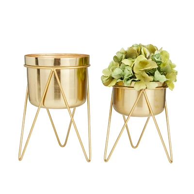 Set of 2 Gold Iron Modern Planter, 10" x 7" x 7"