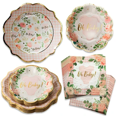 Kate Aspen® Pink Floral Baby Shower Onesie Tableware Set