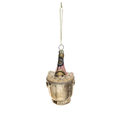 4.25" Gold Decorative Glass Ice Bucket & Champagne Ornament