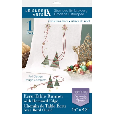 Leisure Arts® Christmas Trees Ecru Table Runner Stamped Embroidery Kit 